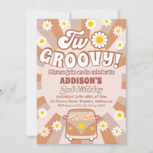 Invitación Terracotta Two Groovy Retro Segundo Cumpleaños
