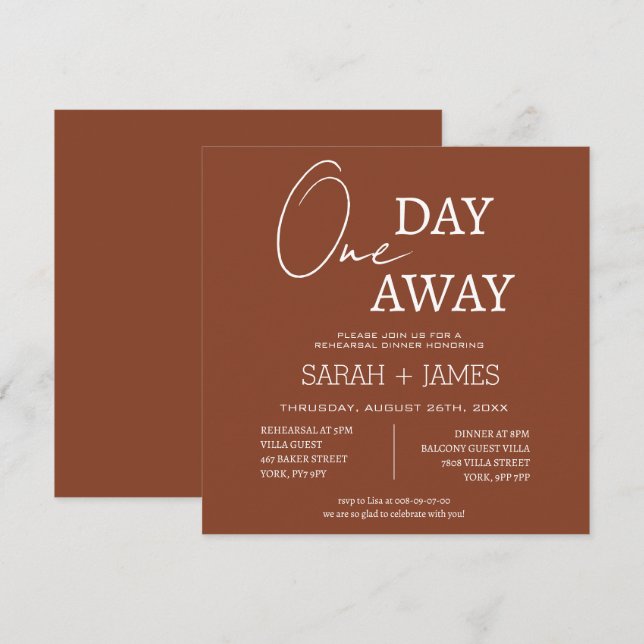 Invitación Terracotta Un Día Antes Boda De Cena De Ensayos (Anverso / Reverso)