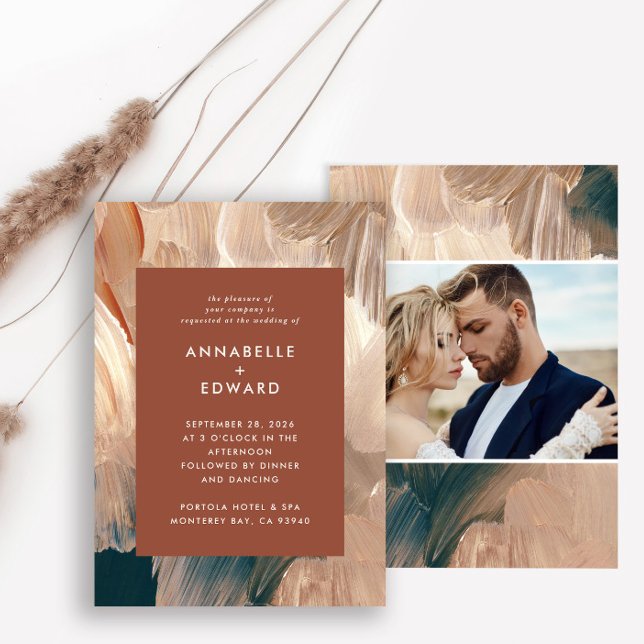 Invitación Terracotta verde azulado boda moderno y pintoresco (Subido por el creador)