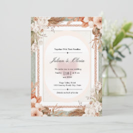 Invitación Terracotta Verde Salvia Boho Hierba de Pampas Mons