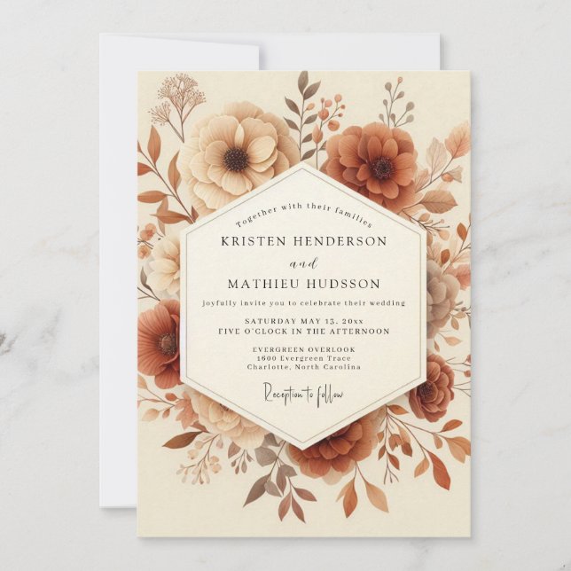 Invitación Terracotta Vintage Bloom Wedding (Anverso)