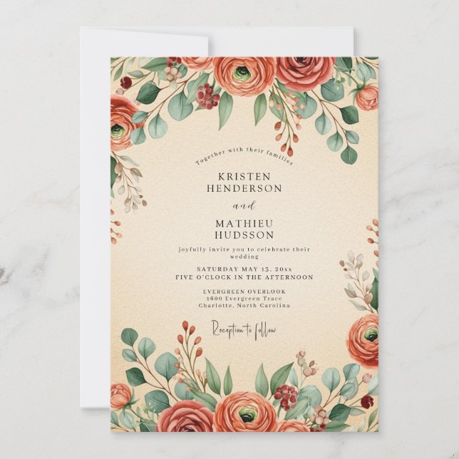 Invitación Terracotta Vintage Eucalyptus Wedding (Anverso)