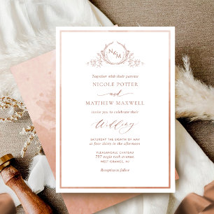 Invitación Terracotta Watercolor Elegante Monograma Boda
