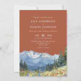 Invitación Terracotta Watercolor Mountain Wildflower Wedding