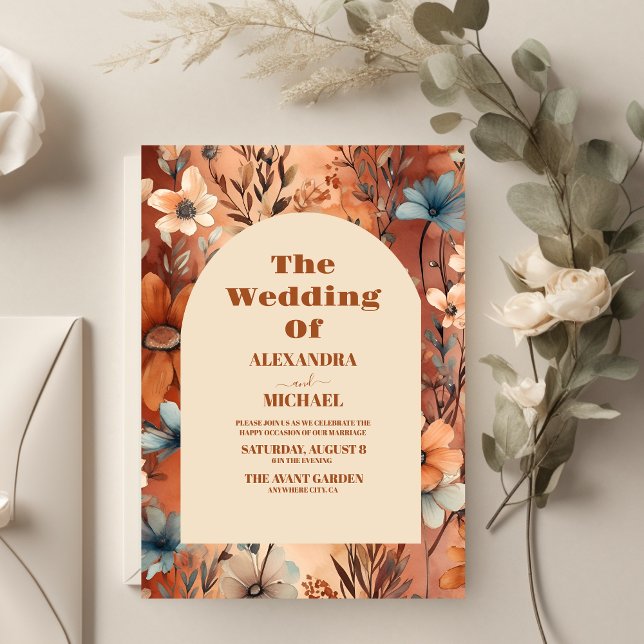 Invitación Terracotta Watercolor Wildflowers Boda (Subido por el creador)