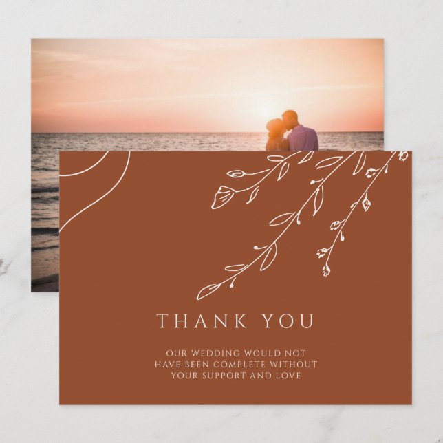 Invitación Terracotta Wedding Thank You Card with Photo (Anverso / Reverso)