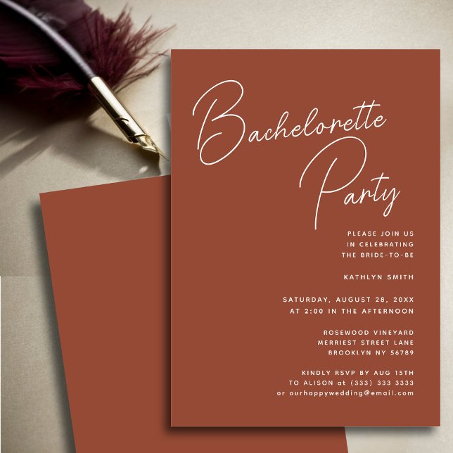 Invitación Terracotta Whimsical Script Bachelorette Party (Subido por el creador)