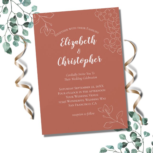 Invitación Terracotta White Floral Boda Botánico Moderno (Subido por el creador)