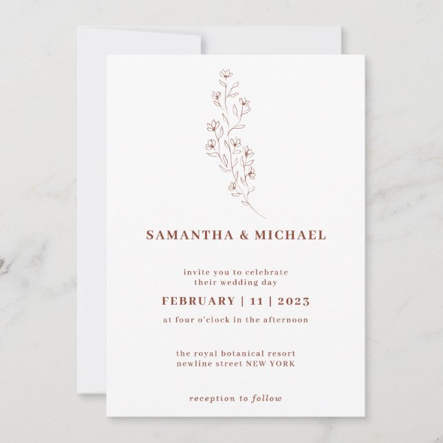 Invitación Terracotta White Indie Rustic Botanical flower (Anverso)