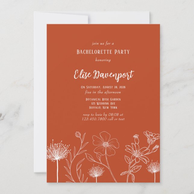 Invitación Terracotta White Wildflowers Bachelorette Party (Anverso)