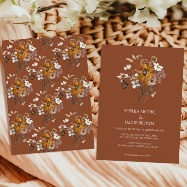 Invitación Terracotta Wildflower Boho Fall Wedding (Subido por el creador)