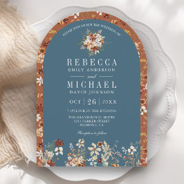 Invitación Terracotta Wildflower Dusty Blue Arch Boda