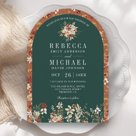 Invitación Terracotta Wildflower Emerald Green Arch Boda