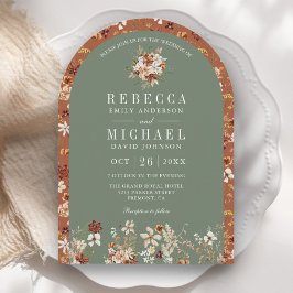 Invitación Terracotta Wildflower Sage Green Arch Boda