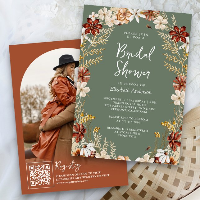 Invitación Terracotta Wildflower Sage Green Bridal Shower (Subido por el creador)