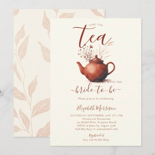 Invitación Terracotta Wildflowers Art Moda Bridal Tea Shower (Anverso / Reverso)