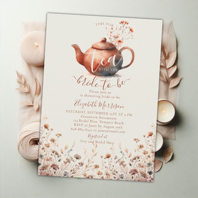 Invitación Terracotta Wildflowers Moderno Bridal Tea Shower (terracotta floral bridal shower tea invitation wildflowers watercolor pattern elegant modern simple )