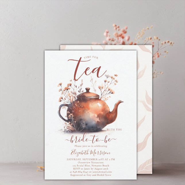 Invitación Terracotta Wildflowers Rustic Bridal Tea Shower (terracotta floral bridal shower tea invitation wildflowers watercolor elegant modern simple rustic)