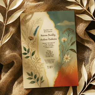 Invitación Terracotta y una turbia flor Verde azulada al atar