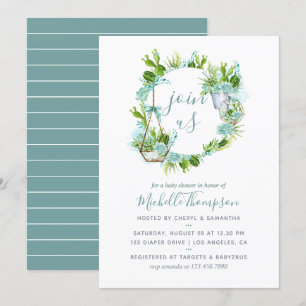 Invitación Terrario de Acuarela para Baby Shower de Niño con