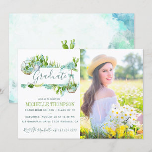 Invitación Terrario de cristal con acuarela de suculentas par