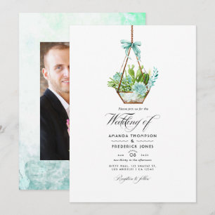 Invitación Terrario de cristal con acuarela Suculentas Invita