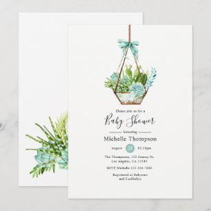 Invitación Terrario de cristal con suculentas al agua para Ba