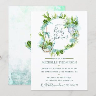 Invitación Terrario de cristal con suculentas al agua para Ba