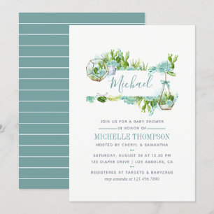 Invitación Terrario de cristal con suculentas al aguarela par