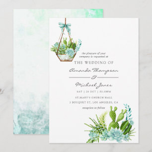 Invitación Terrario de cristal con suculentas para boda acuar