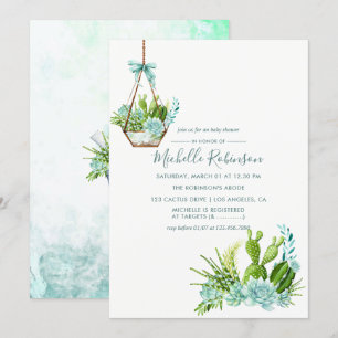 Invitación Terrario de cristal de acuarela Suculentas Shower 