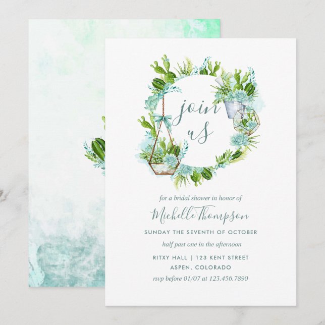 Invitación Terrario de vidrio acuático Suculento Ducha Bridal (Anverso / Reverso)