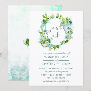 Invitación Terrario de vidrio con acuarela de suculentas para