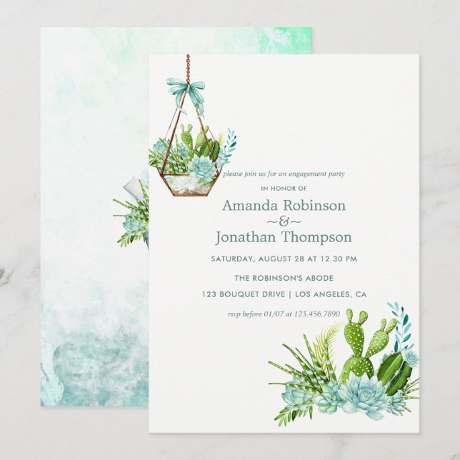 Invitación Terrario de vidrio con suculentas acuarela para co (Anverso / Reverso)