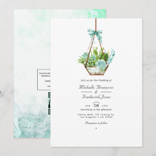 Invitación Terrario de vidrio suculentas código QR RSVP Boda