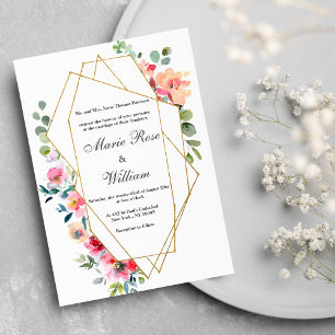 Invitación Terrario dorado Boda floral de menta rosa blanca