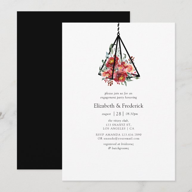 Invitación Terrario floral geométrico boho para fiesta de com (Anverso / Reverso)