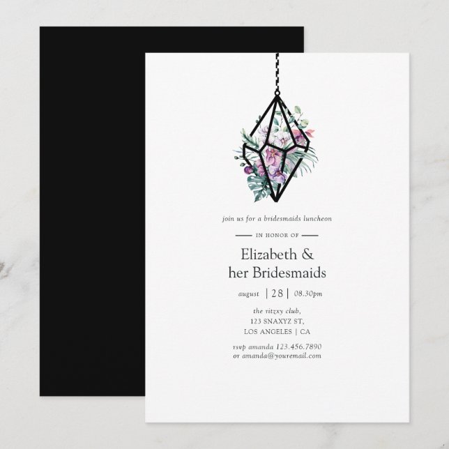 Invitación Terrario geométrico Marinas Florales de Bridesmaid (Anverso / Reverso)