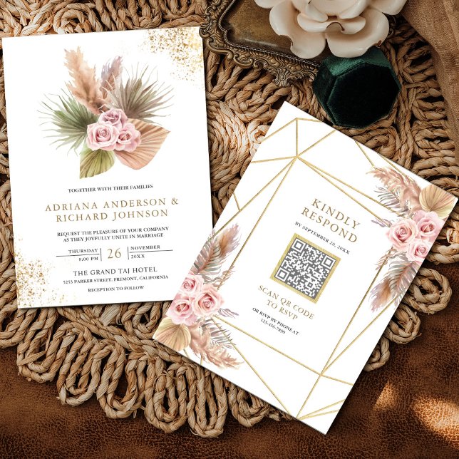 Invitación Terrarium Pampas Rosas Polvorientas rosas rosas QR (Subido por el creador)