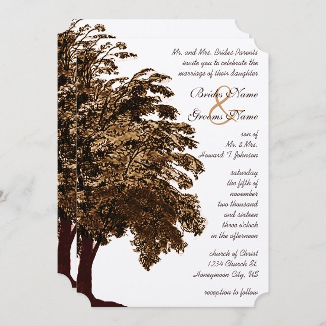 Invitación Terraza neutral Hues Boho Bosque Boda de robles (Anverso / Reverso)