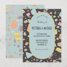 Invitación Terrazzo brass inlay moderno boda