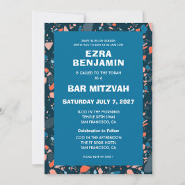 Invitación Terrazzo Mano Dibujó Bar Personalizado Bat Mitzvah