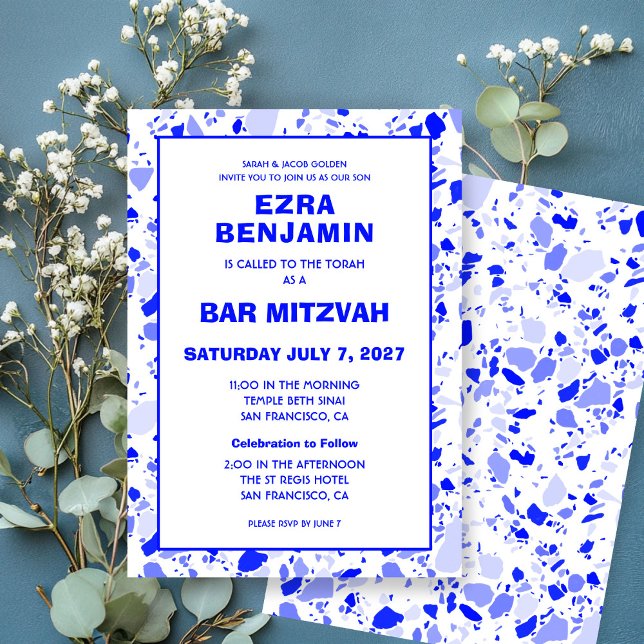 Invitación Terrazzo Mano Dibujó Bar Personalizado Bat Mitzvah (Terrazzo Hand Drawn Custom Bar Bat Mitzvah Invitation
)