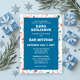Invitación Terrazzo Mano Dibujó Bar Personalizado Bat Mitzvah