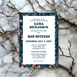 Invitación Terrazzo Mano Dibujó Bar Personalizado Bat Mitzvah