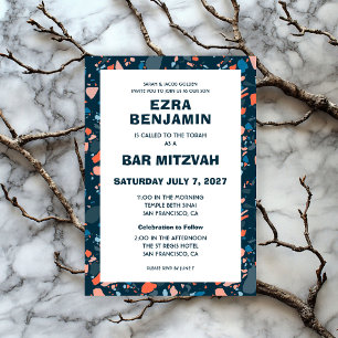 Invitación Terrazzo Mano Dibujó Bar Personalizado Bat Mitzvah