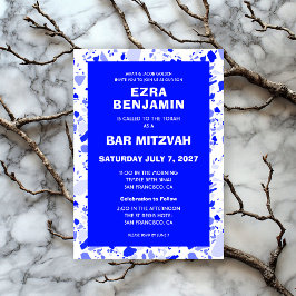 Invitación Terrazzo Mano Dibujó Bar Personalizado Bat Mitzvah