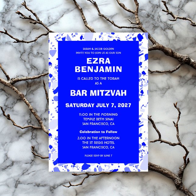 Invitación Terrazzo Mano Dibujó Bar Personalizado Bat Mitzvah (Terrazzo Hand Drawn Custom Bar Bat Mitzvah Invitation
)