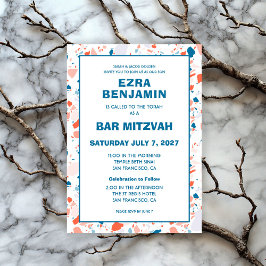 Invitación Terrazzo Mano Dibujó Bar Personalizado Bat Mitzvah