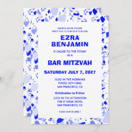 Invitación Terrazzo Mano Dibujó Bar Personalizado Bat Mitzvah